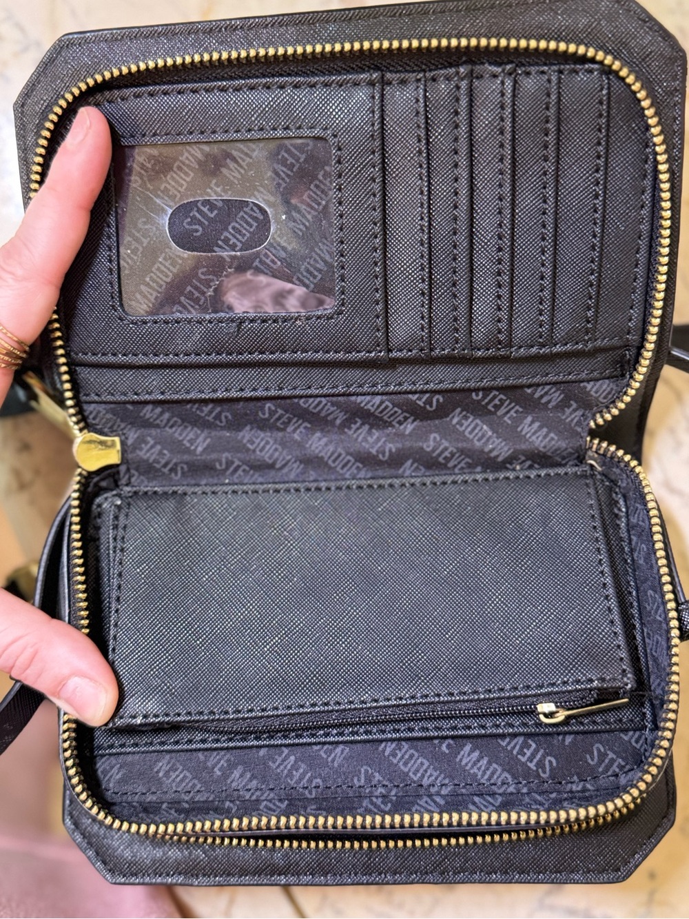Steve Madden Black Crossbody with Gold Bar Accent - Picture 10 of 11
